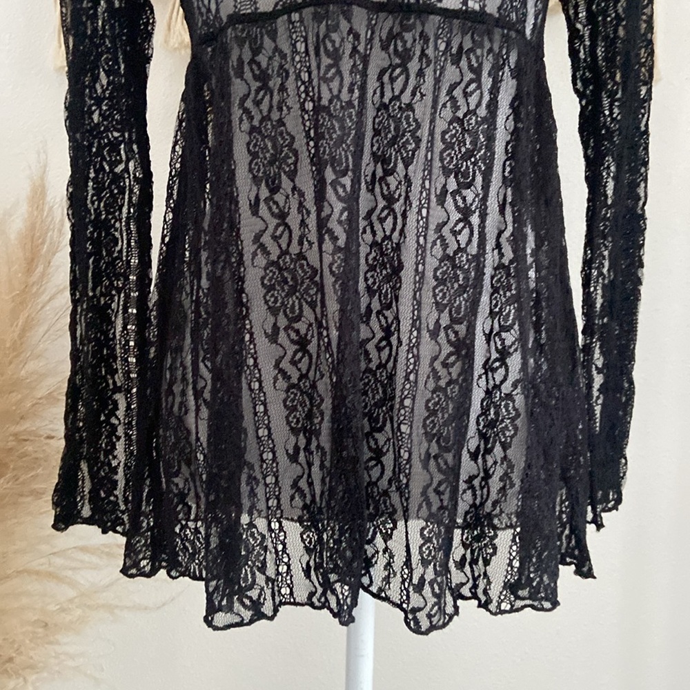 Nordstrom black lace babydoll top long sleeve sheer boho festival crochet medium - Picture 3 of 15
